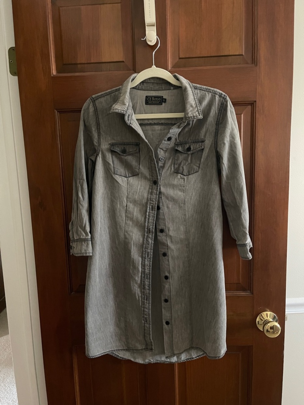 Cozy Gray Button-Down Denim Shirt Dress